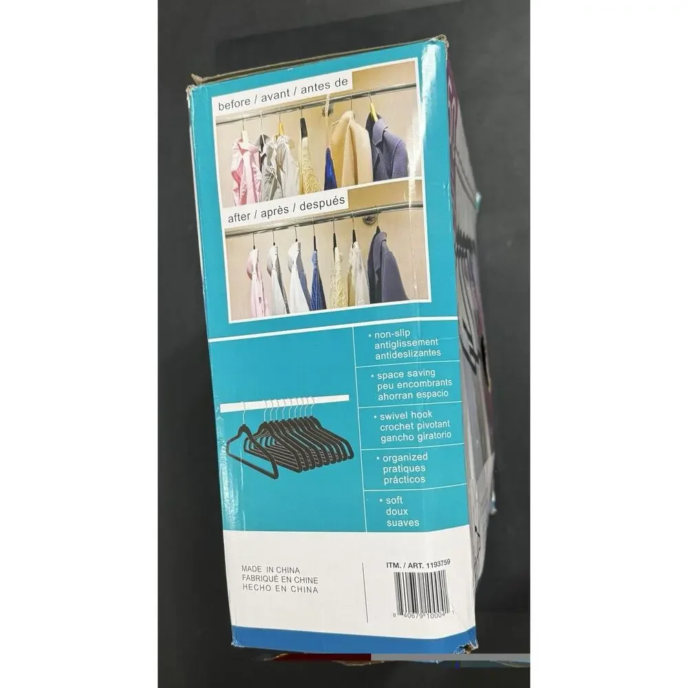 (5) Space Saving 1193759 Flocked Non-Slip Clothes Hangers - Black READ